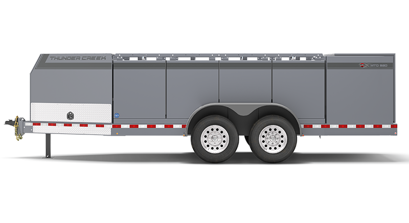 Multi tank fuel trailer fits 990 gallons of liquid parked in side view